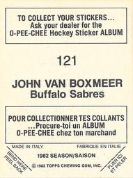1982-83 O-Pee-Chee Stickers #121 John Van Boxmeer Back