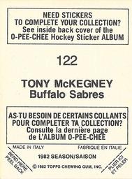 1982-83 O-Pee-Chee Stickers #122 Tony McKegney Back