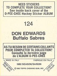 1982-83 O-Pee-Chee Stickers #124 Don Edwards Back