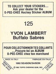 1982-83 O-Pee-Chee Stickers #125 Yvon Lambert Back