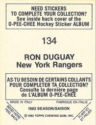 1982-83 O-Pee-Chee Stickers #134 Ron Duguay Back