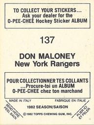1982-83 O-Pee-Chee Stickers #137 Don Maloney Back