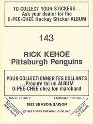 1982-83 O-Pee-Chee Stickers #143 Rick Kehoe Back