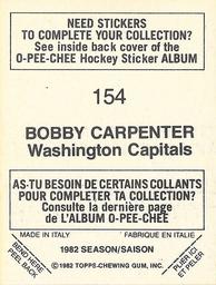 1982-83 O-Pee-Chee Stickers #154 Bob Carpenter Back