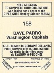 1982-83 O-Pee-Chee Stickers #158 Dave Parro Back