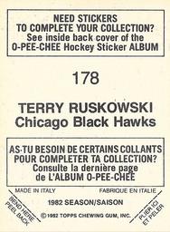 1982-83 O-Pee-Chee Stickers #178 Terry Ruskowski Back