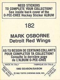 1982-83 O-Pee-Chee Stickers #182 Mark Osborne Back