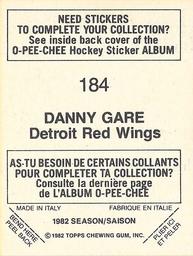 1982-83 O-Pee-Chee Stickers #184 Danny Gare Back