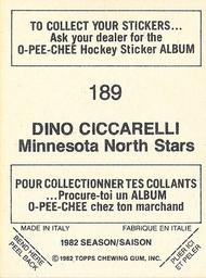 1982-83 O-Pee-Chee Stickers #189 Dino Ciccarelli Back