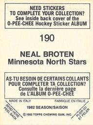 1982-83 O-Pee-Chee Stickers #190 Neal Broten Back