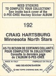 1982-83 O-Pee-Chee Stickers #192 Craig Hartsburg Back