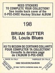 1982-83 O-Pee-Chee Stickers #198 Brian Sutter Back