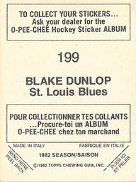 1982-83 O-Pee-Chee Stickers #199 Blake Dunlop Back