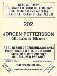1982-83 O-Pee-Chee Stickers #202 Jorgen Pettersson Back