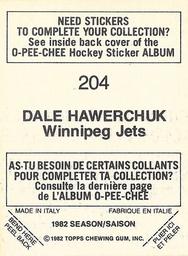 1982-83 O-Pee-Chee Stickers #204 Dale Hawerchuk Back