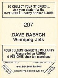 1982-83 O-Pee-Chee Stickers #207 Dave Babych Back