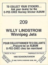 1982-83 O-Pee-Chee Stickers #209 Willy Lindstrom Back
