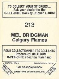 1982-83 O-Pee-Chee Stickers #213 Mel Bridgman Back