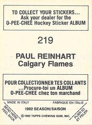 1982-83 O-Pee-Chee Stickers #219 Paul Reinhart Back