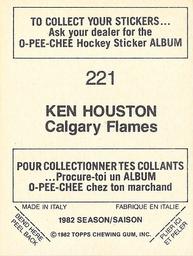1982-83 O-Pee-Chee Stickers #221 Ken Houston Back