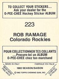 1982-83 O-Pee-Chee Stickers #223 Rob Ramage Back