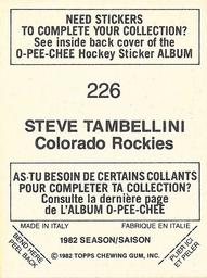 1982-83 O-Pee-Chee Stickers #226 Steve Tambellini Back