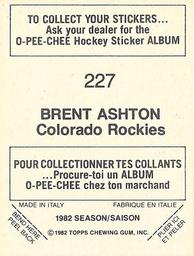 1982-83 O-Pee-Chee Stickers #227 Brent Ashton Back