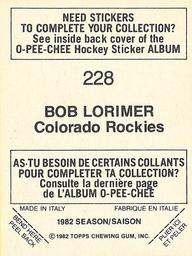 1982-83 O-Pee-Chee Stickers #228 Bob Lorimer Back