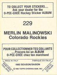 1982-83 O-Pee-Chee Stickers #229 Merlin Malinowski Back