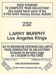 1982-83 O-Pee-Chee Stickers #232 Larry Murphy Back