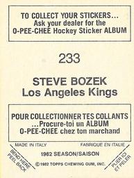 1982-83 O-Pee-Chee Stickers #233 Steve Bozek Back
