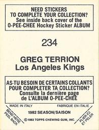 1982-83 O-Pee-Chee Stickers #234 Greg Terrion Back
