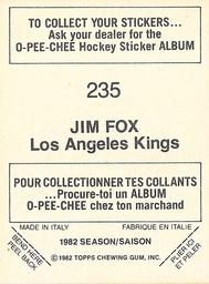 1982-83 O-Pee-Chee Stickers #235 Jim Fox Back