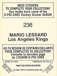 1982-83 O-Pee-Chee Stickers #236 Mario Lessard Back
