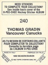1982-83 O-Pee-Chee Stickers #240 Thomas Gradin Back
