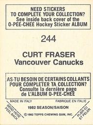 1982-83 O-Pee-Chee Stickers #244 Curt Fraser Back