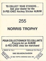 1982-83 O-Pee-Chee Stickers #255 James Norris Trophy Back