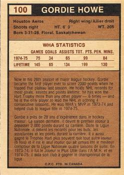 1975-76 O-Pee-Chee WHA #100 Gordie Howe Back