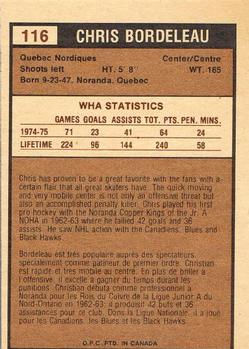 1975-76 O-Pee-Chee WHA #116 Chris Bordeleau Back