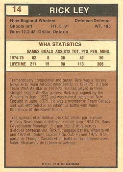 1975-76 O-Pee-Chee WHA #14 Rick Ley Back