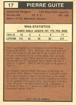 1975-76 O-Pee-Chee WHA #17 Pierre Guite Back