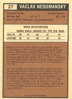 1975-76 O-Pee-Chee WHA #27 Vaclav Nedomansky Back