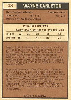 1975-76 O-Pee-Chee WHA #43 Wayne Carleton Back