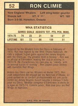 1975-76 O-Pee-Chee WHA #52 Ron Climie Back