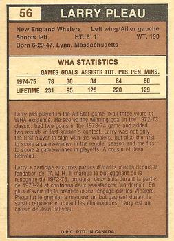 1975-76 O-Pee-Chee WHA #56 Larry Pleau Back
