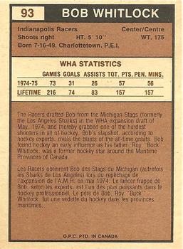 1975-76 O-Pee-Chee WHA #93 Bob Whitlock Back
