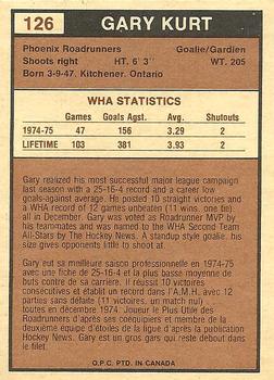 1975-76 O-Pee-Chee WHA #126 Gary Kurt Back