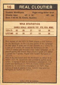 1975-76 O-Pee-Chee WHA #16 Real Cloutier Back