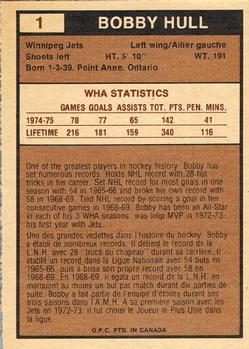 1975-76 O-Pee-Chee WHA #1 Bobby Hull Back
