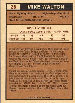 1975-76 O-Pee-Chee WHA #26 Mike Walton Back